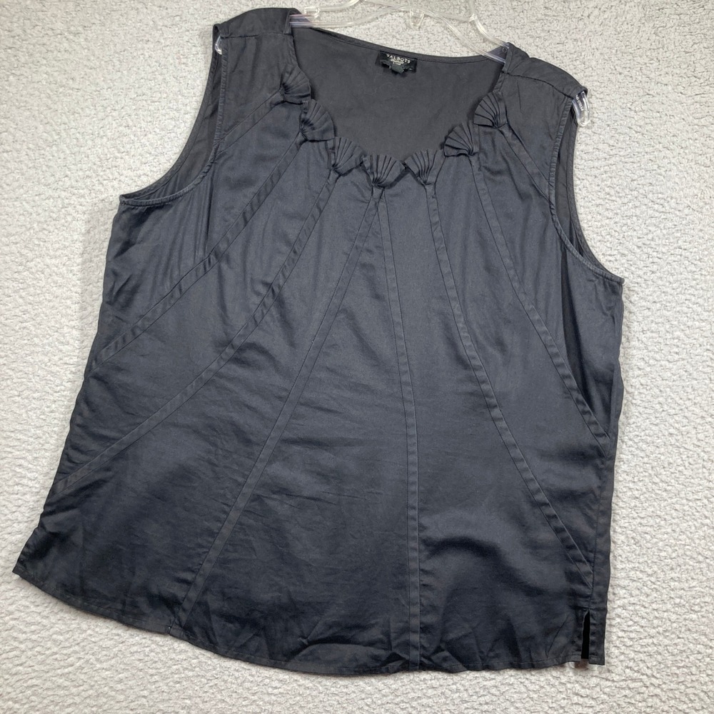 Talbots Shell Blouse‎ Womens 14P Black Pleated Neckline Sleeveless Seam Detail